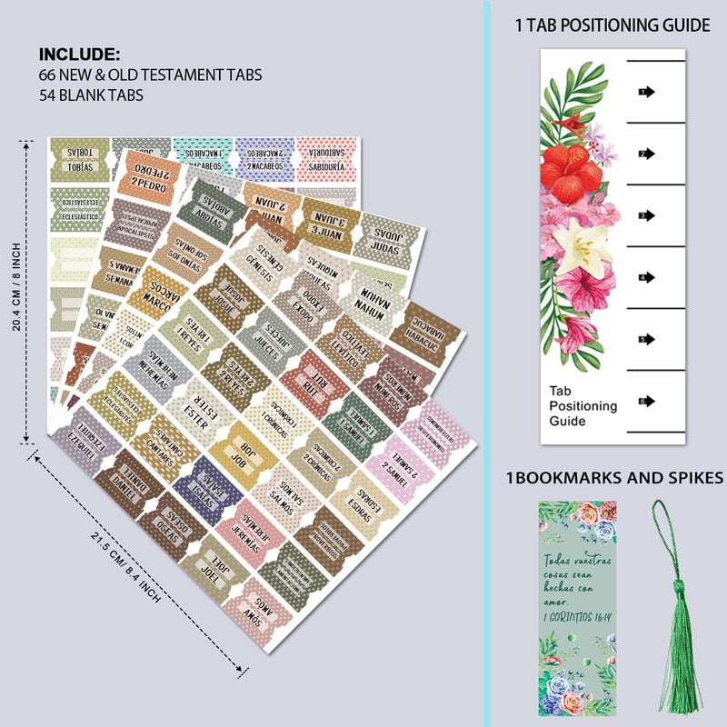 Cualfec Spanish Catholic Bible Index Tabs New & Old Testament Tabs Matte Laminated Floral Design, Bible Journaling Supplies - 122 Pcs (Vintage) - Image 2